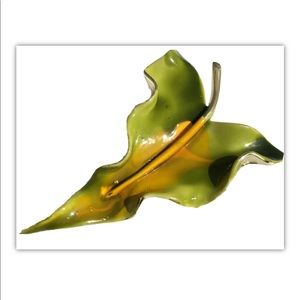 Vintage Chartreuse Orange Yellow Enamel Leaf  Pin